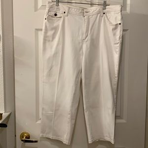 ST JOHNS BAY WOMAN SZ 18W WHITE DENIM ANKLE CROPPED JEANS STRETCH COTTON/SPX